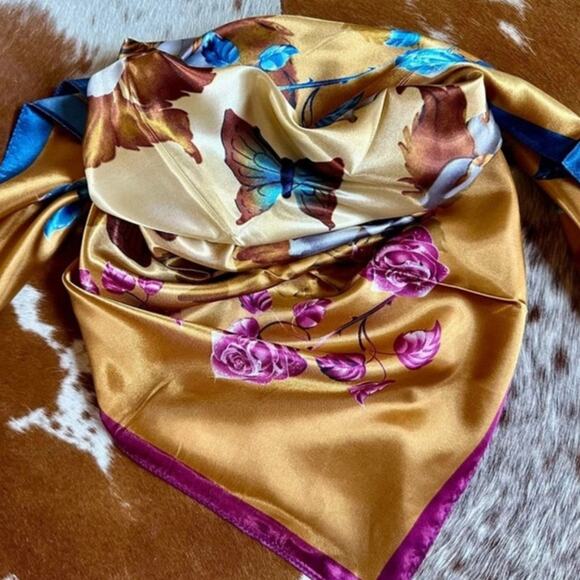 Roses Blue Purple Western Wild Rag Scarf - Picture 1 of 2